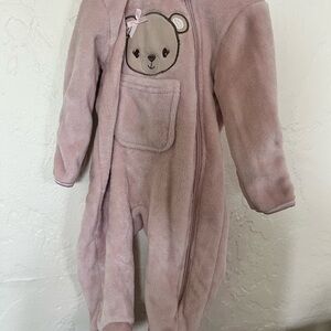 Baby girl Pink Bear Footie onesie with hood